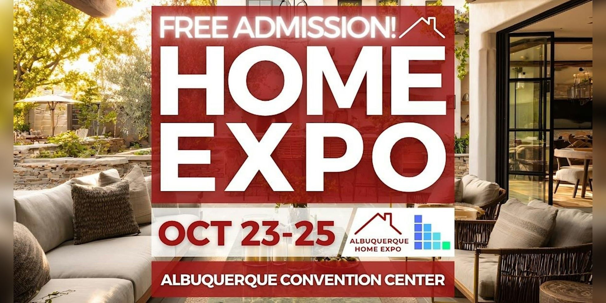 Outdoor patio setup with comfortable seating at Albuquerque Home Expo, free admission from Oct 23-25.