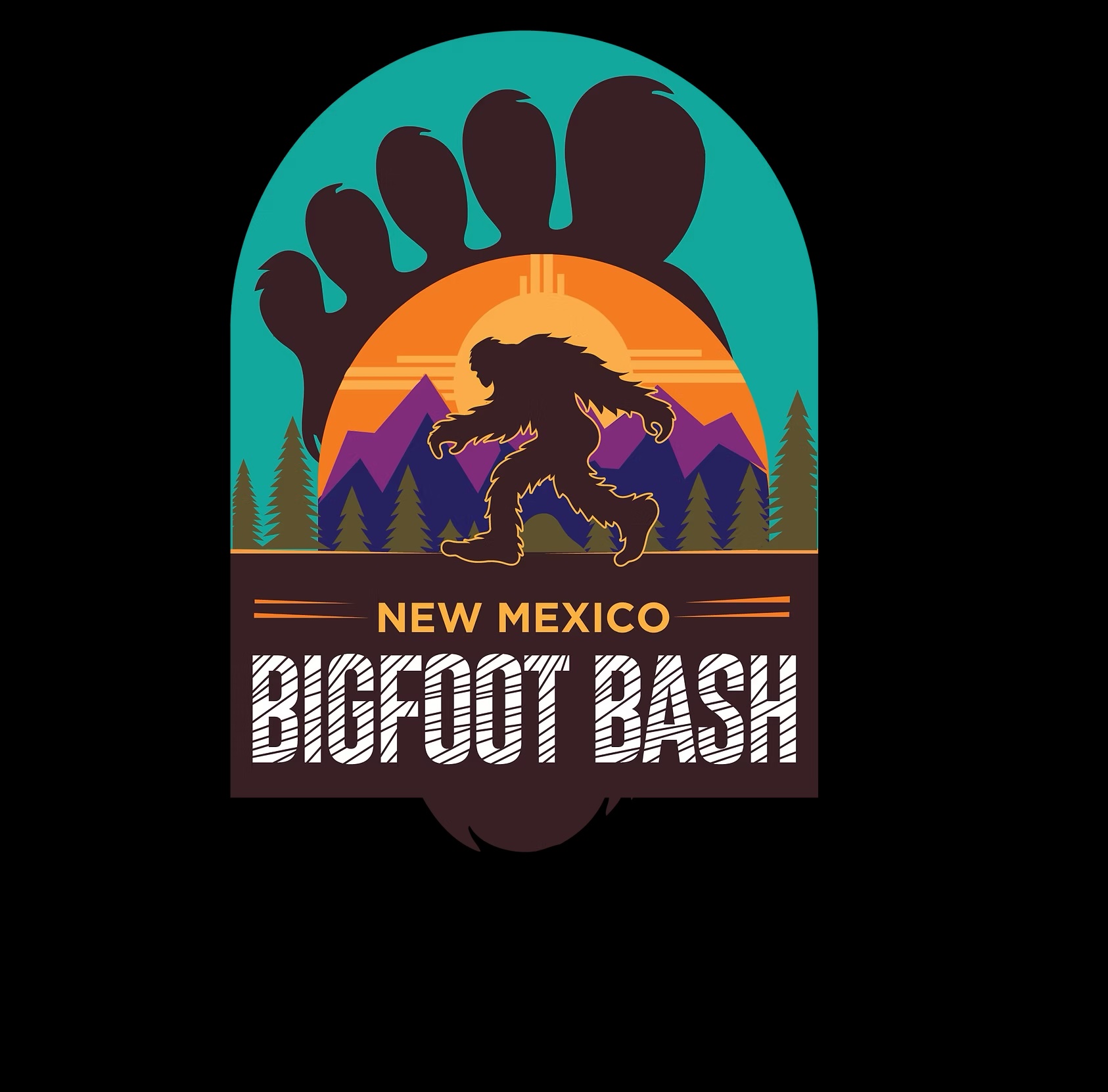 Poster-style graphic of a silhouetted mountain biker against a colorful New Mexico sunset, with the text “NEW MEXICO BIKEROOT BASH.”